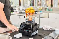Soup ingredients in a blender.