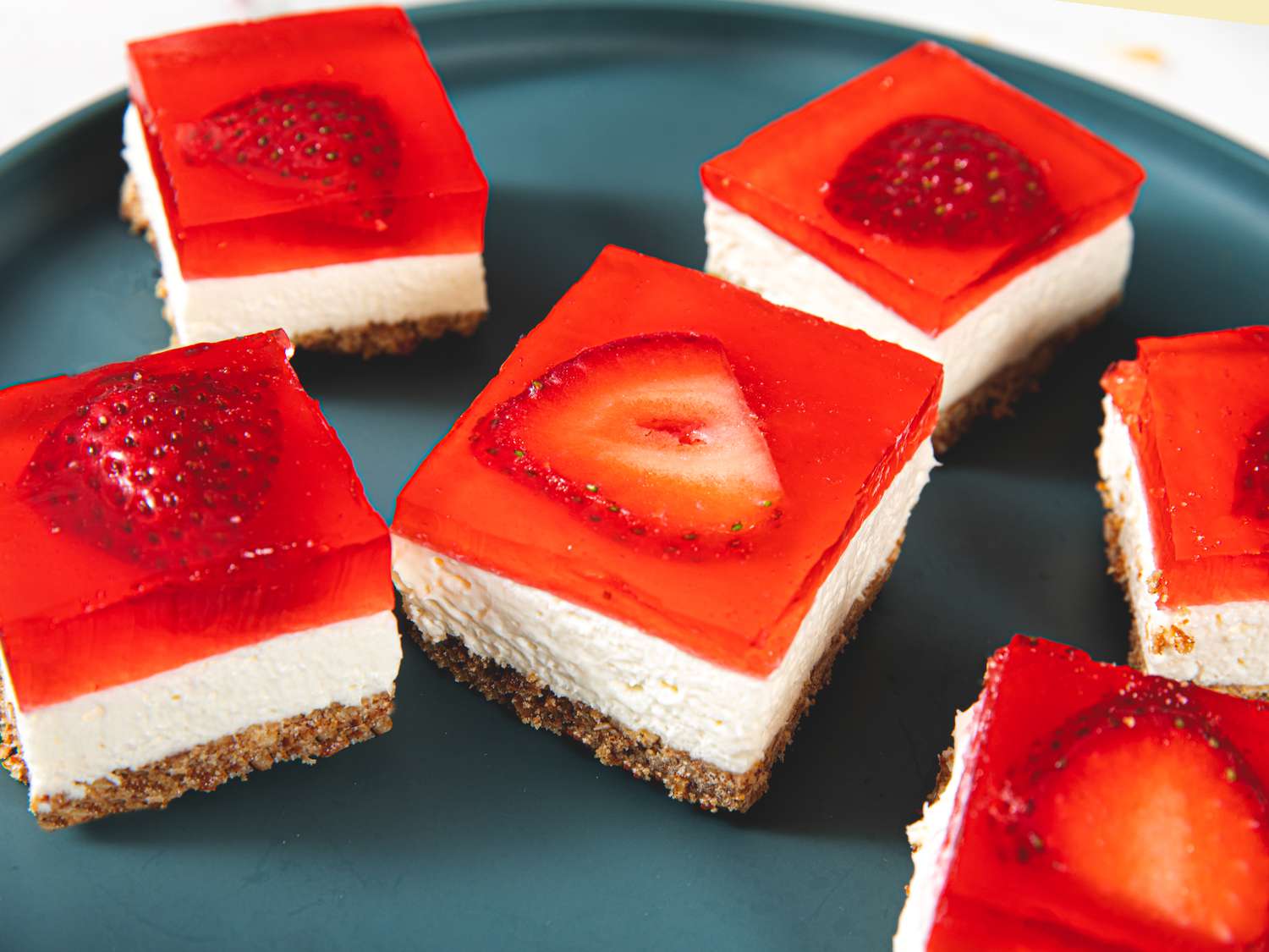 Angled shot of strawberry pretzel salad