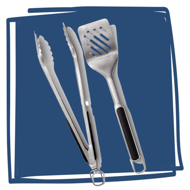 Grilling tools including tongs and a spatula