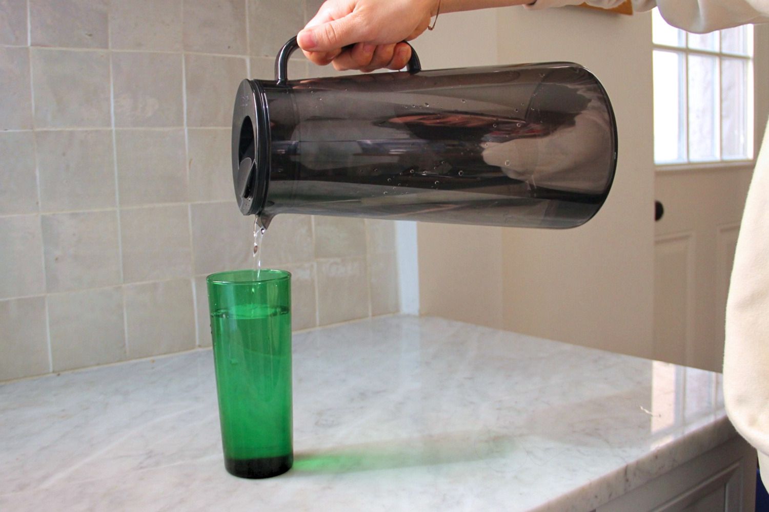 pouring water out of the lifestraw pitcher