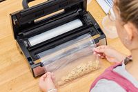 A bag of cereal vacuum sealed using the Nesco VS-12 Deluxe Vacuum Sealer