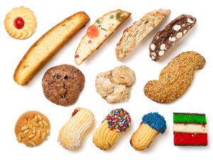 An assortment of cookies typically found in an Italian bakery.