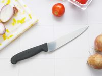 victorinox petty knife on a white tile surface