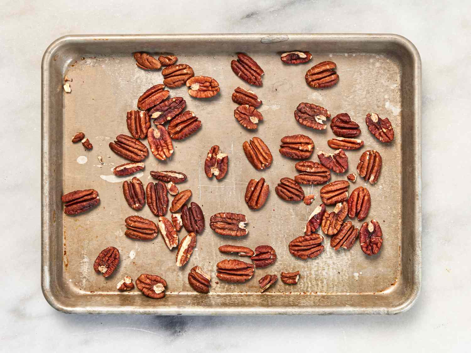 Overhed view of toasted pecans