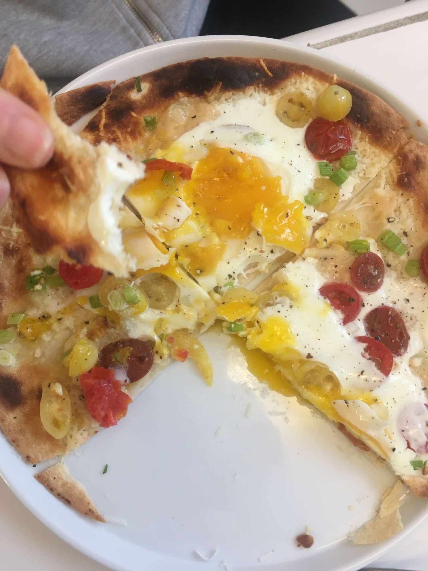 Breakfast pizza on a plate