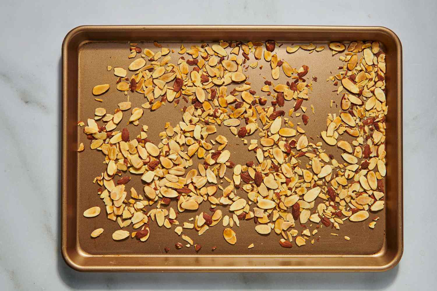 Overhead view of toasted almonds