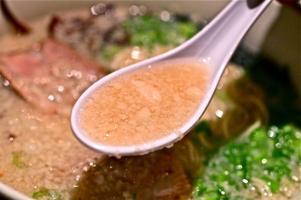 A spoonful of Hakata style ramen.