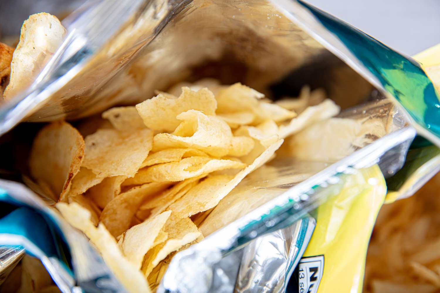 Side view of potato chips