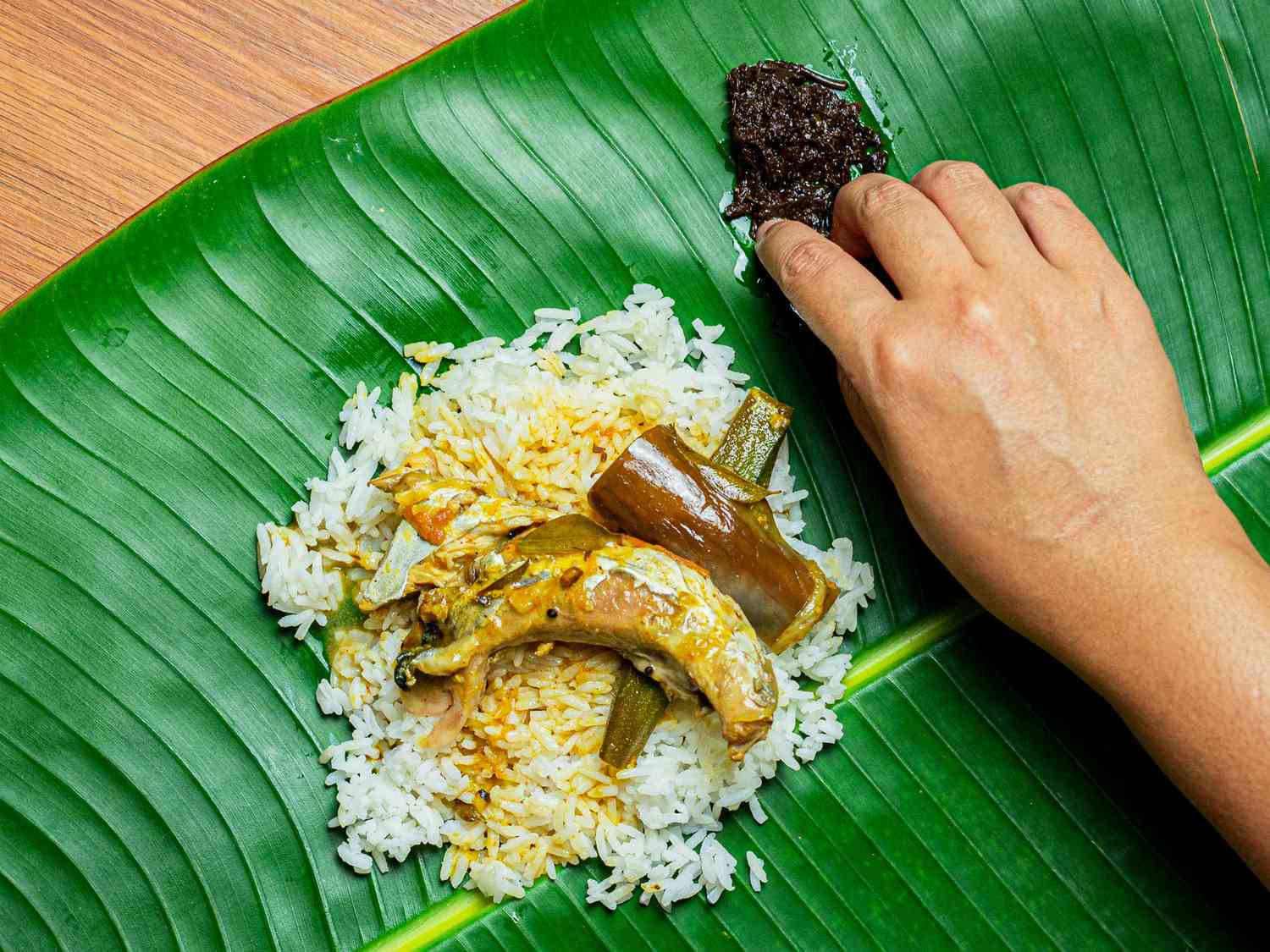 Overhead view of eating curry