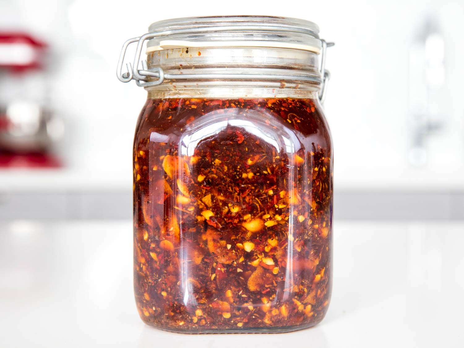 Jar of homemade chili crisp