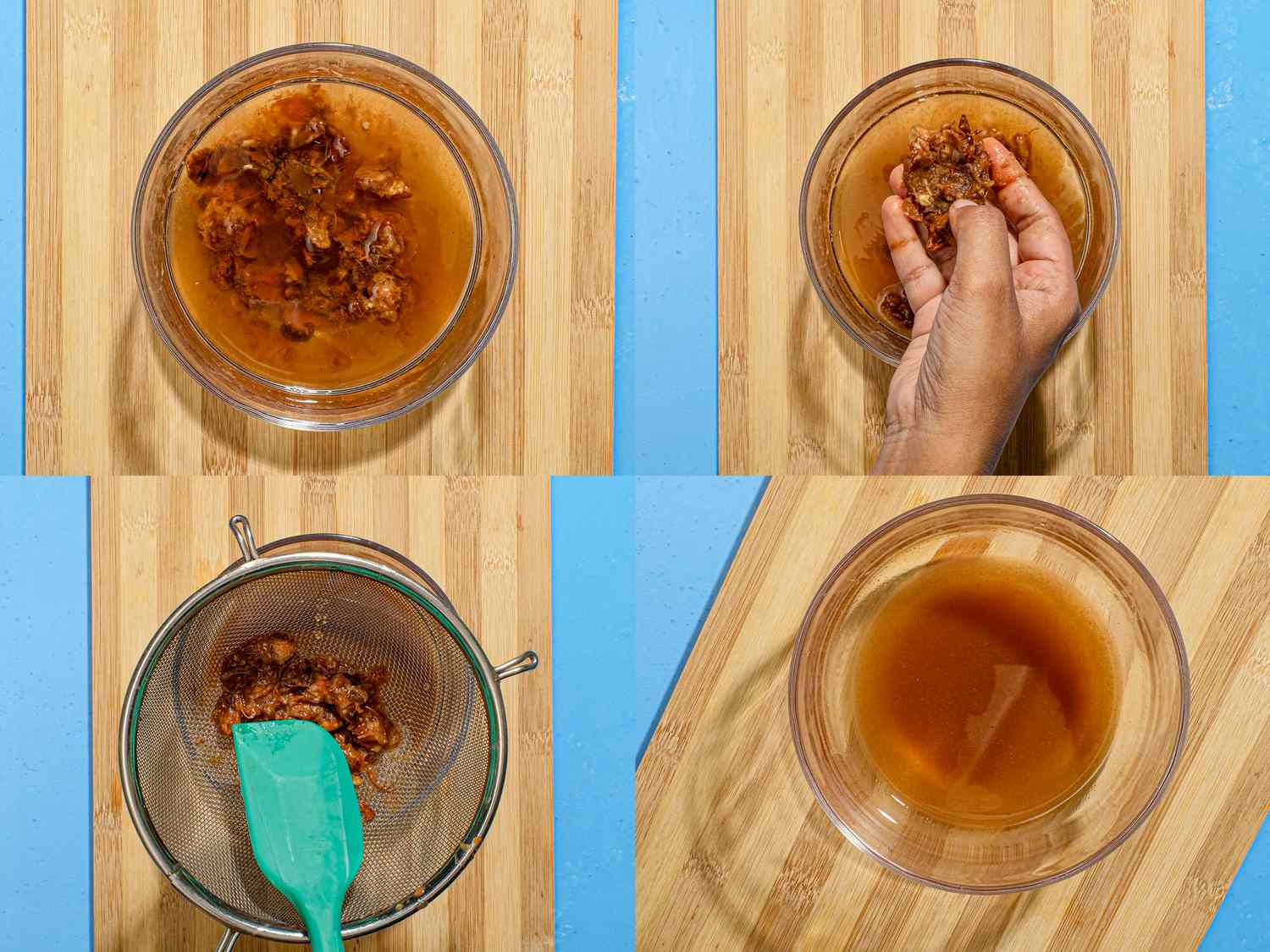 Four image collage of getting tamarind paste