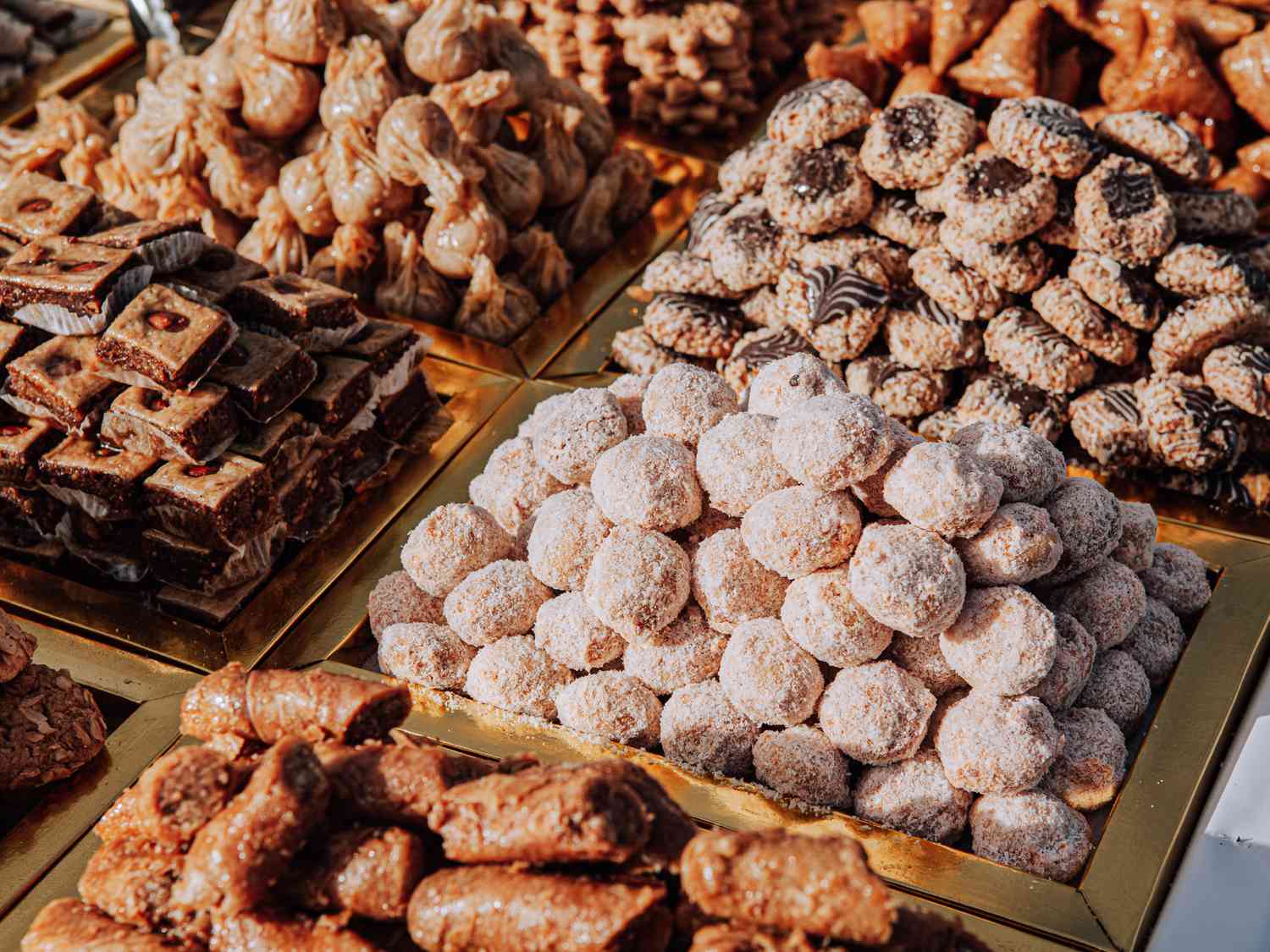 An selection of Moroccan sweets on offer at a stall in Jamaa El-Fna