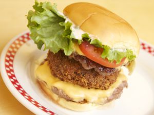 Shack Stack mushroom cheeseburger with lettuce and tomato