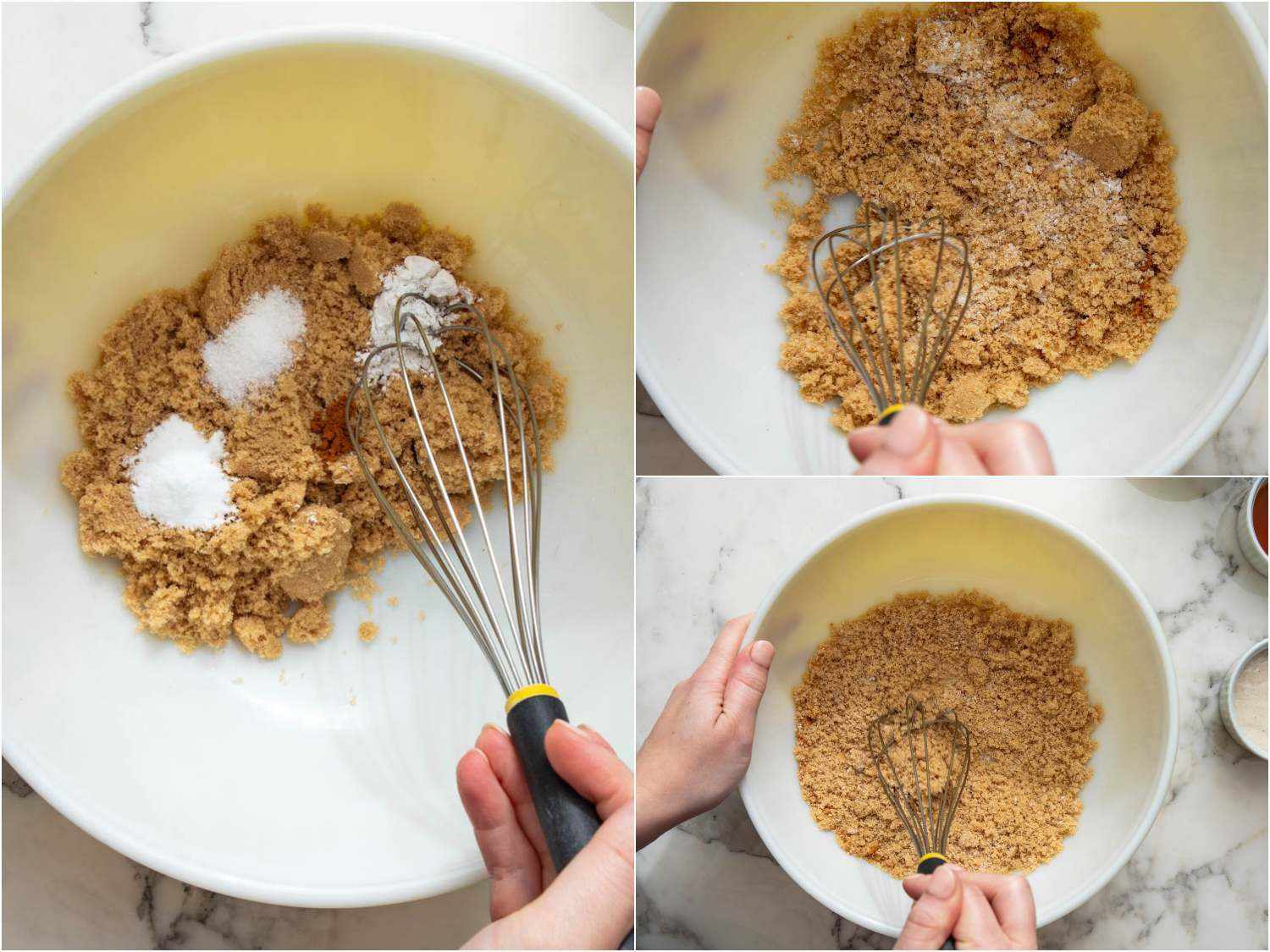 whisking the sugar, leavening, and spice together until homogenize and lump-free