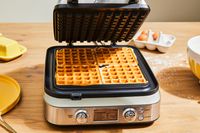 Waffle sitting in Breville The Smart Waffle Pro 4-Slice Waffle Maker