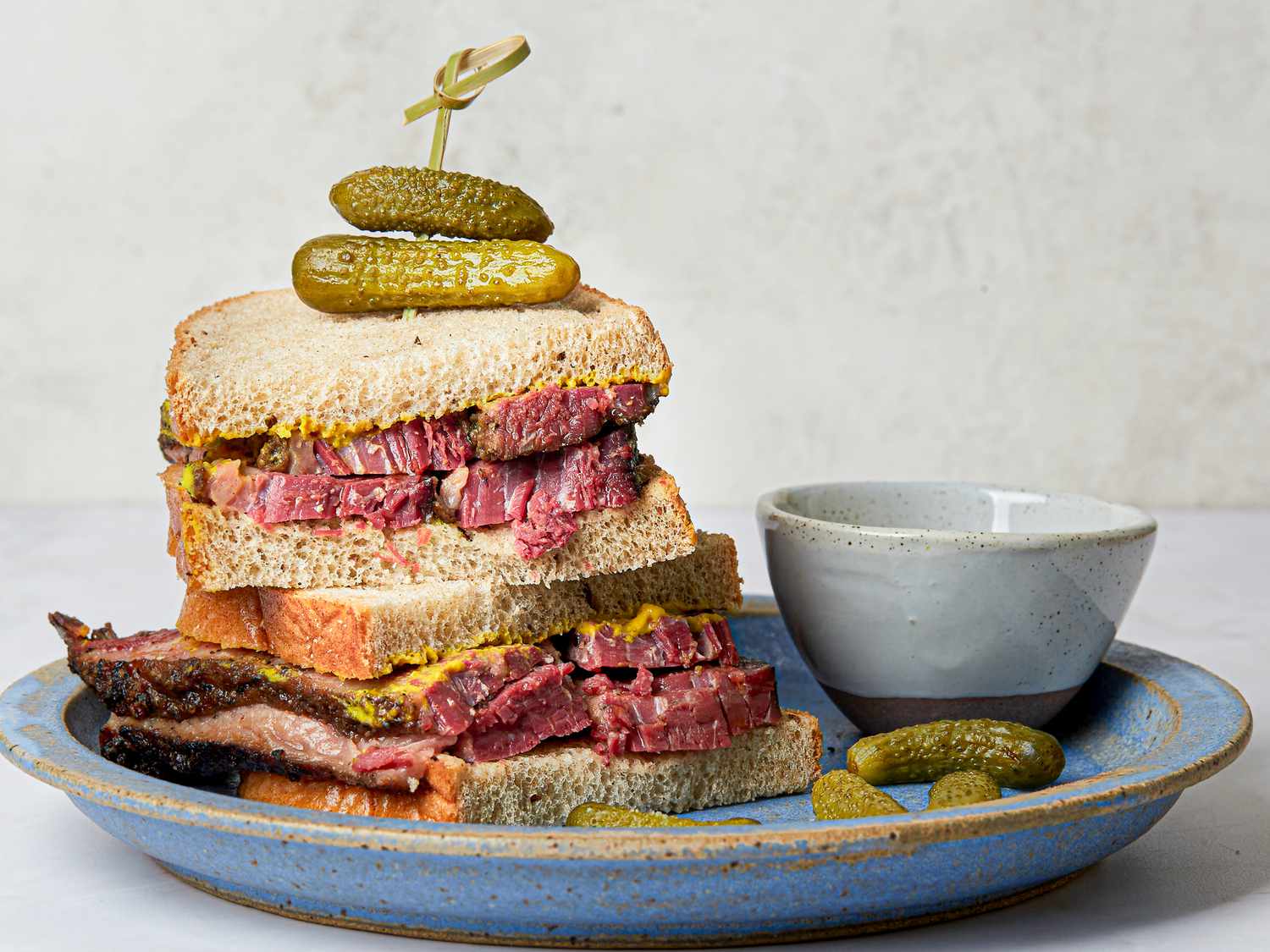 Side view of a montreal smoked meat sandwich