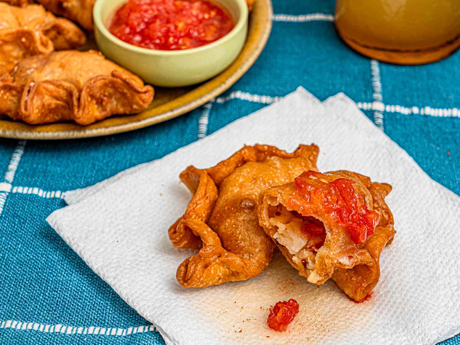 Side view of an open empanada 