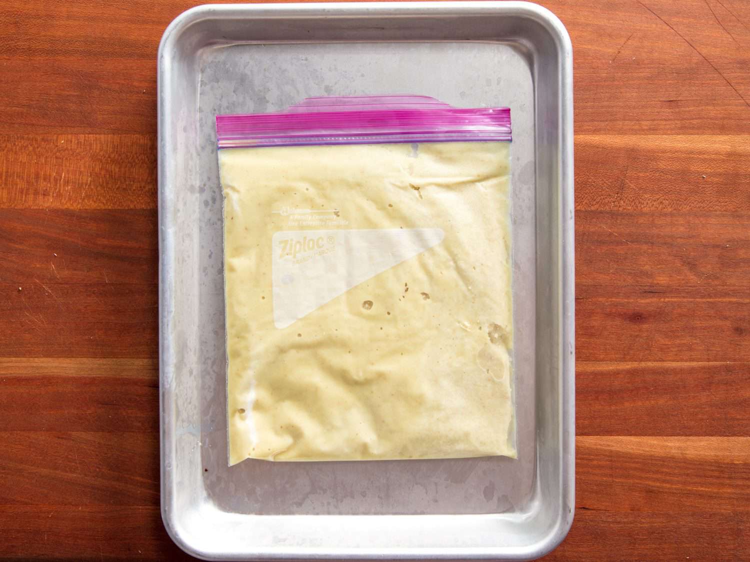 Pureed ginger frozen flat in a bag