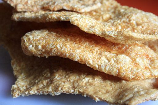 Pork rinds stacking up on each other. 