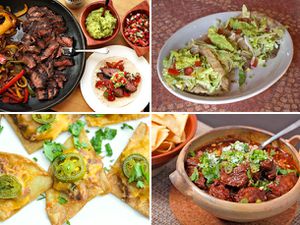 A four image collage of different Tex-Mex dishes