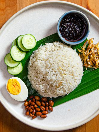 Overhead view of Nasi Lemak