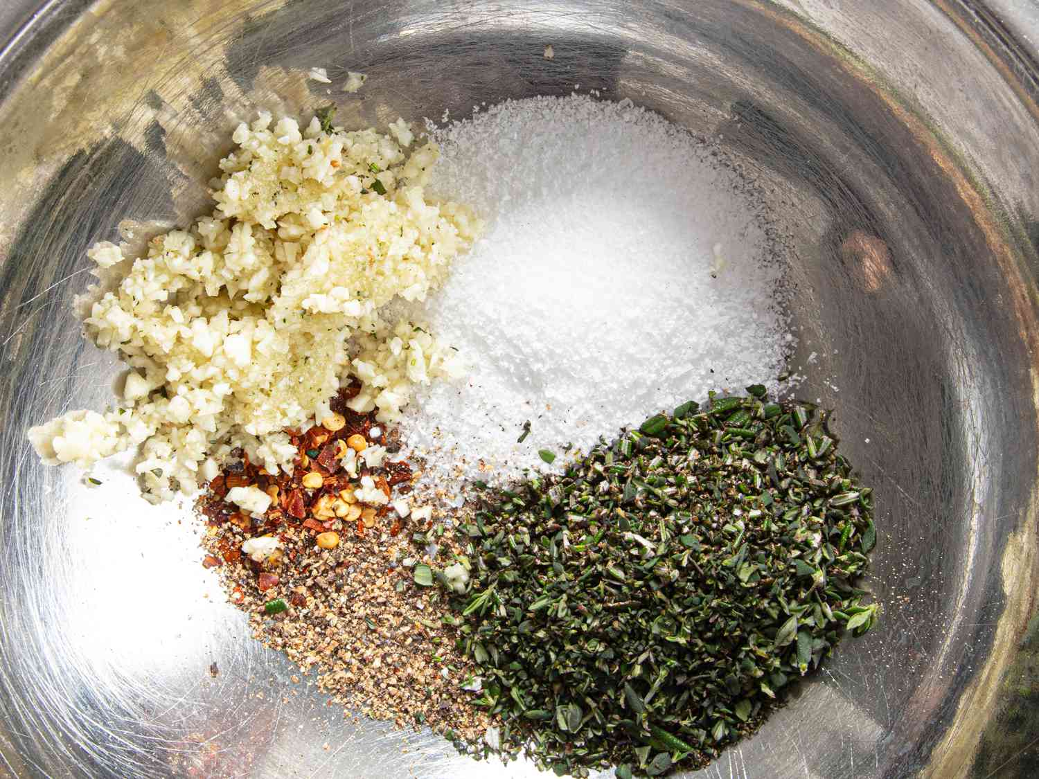 Overhead view of seasonings in a bowl