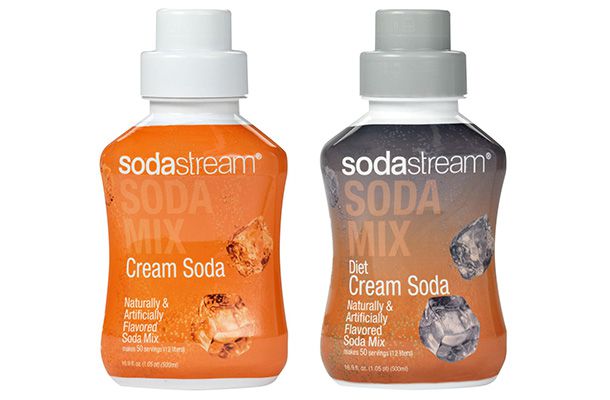 Photo of SodaStream cream soda and diet cream soda.