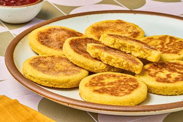 Overhead view of harcha on plate