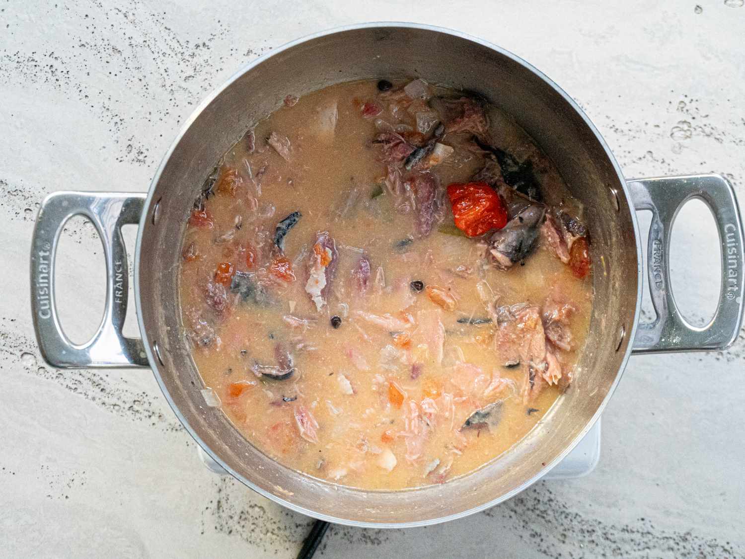 Overhead view of rundown sauce further dissolved