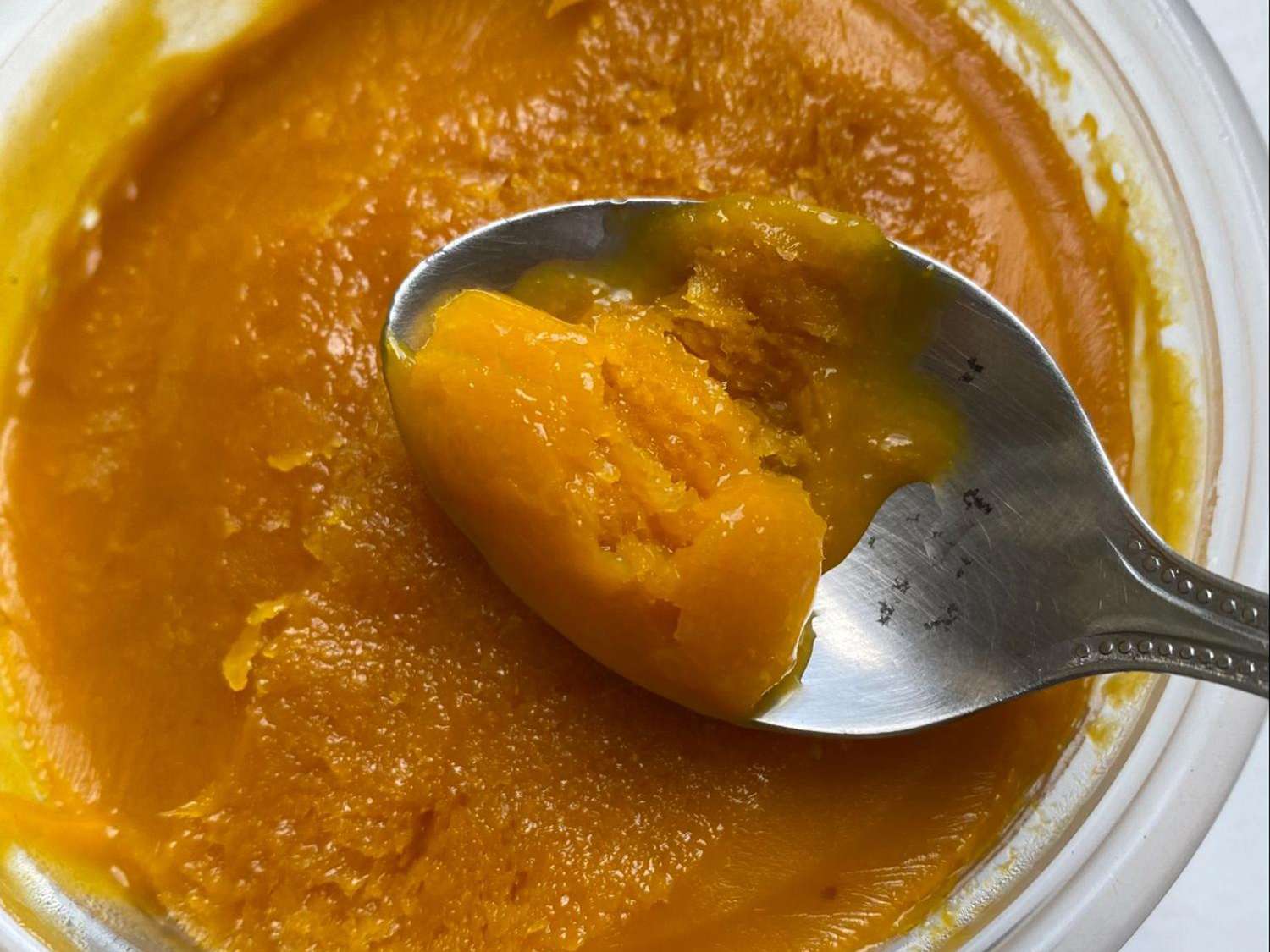 Overhead view of mango puree