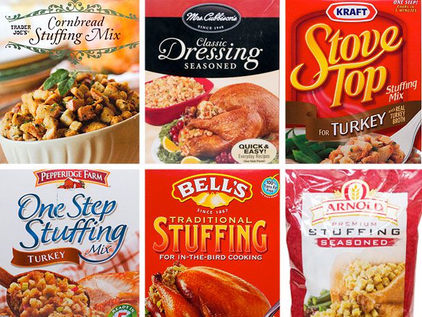 An assortment of stuffing mixes. 
