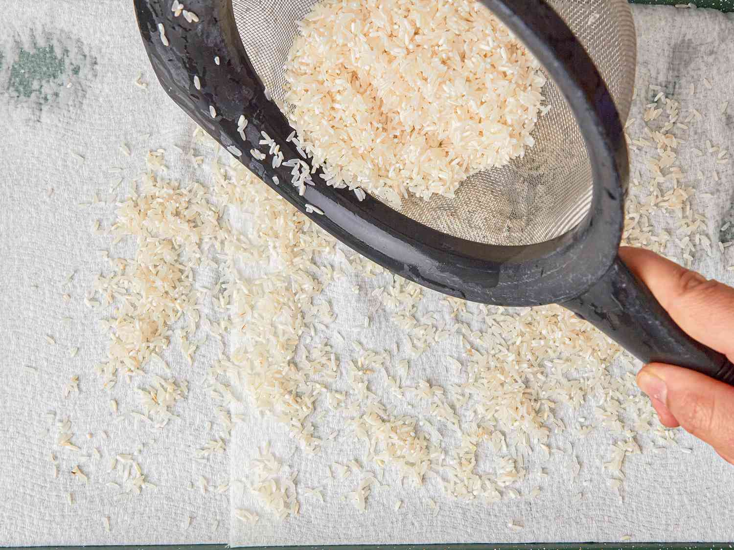 Overhead view of drying rice