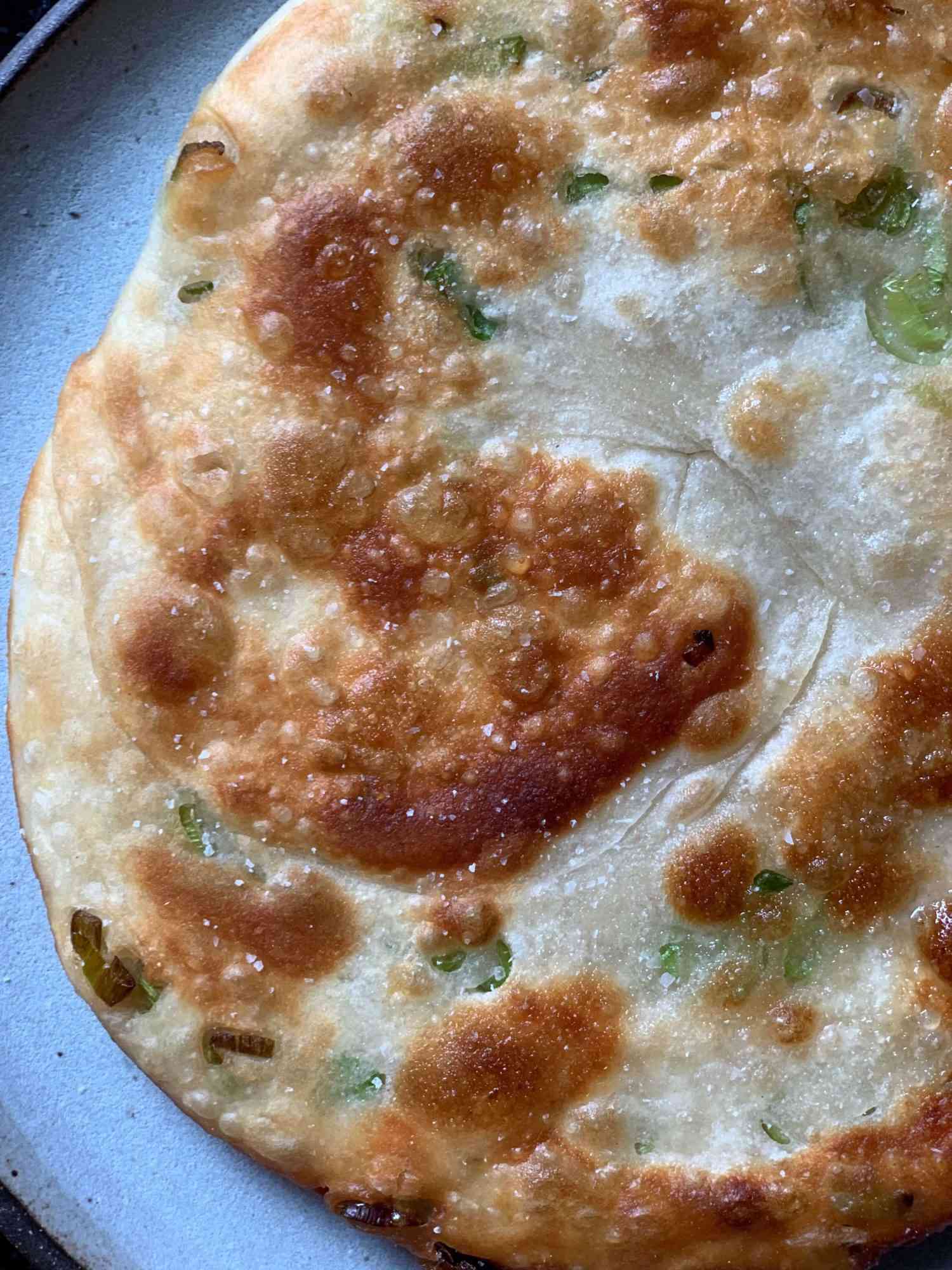 close up of scallion pancake