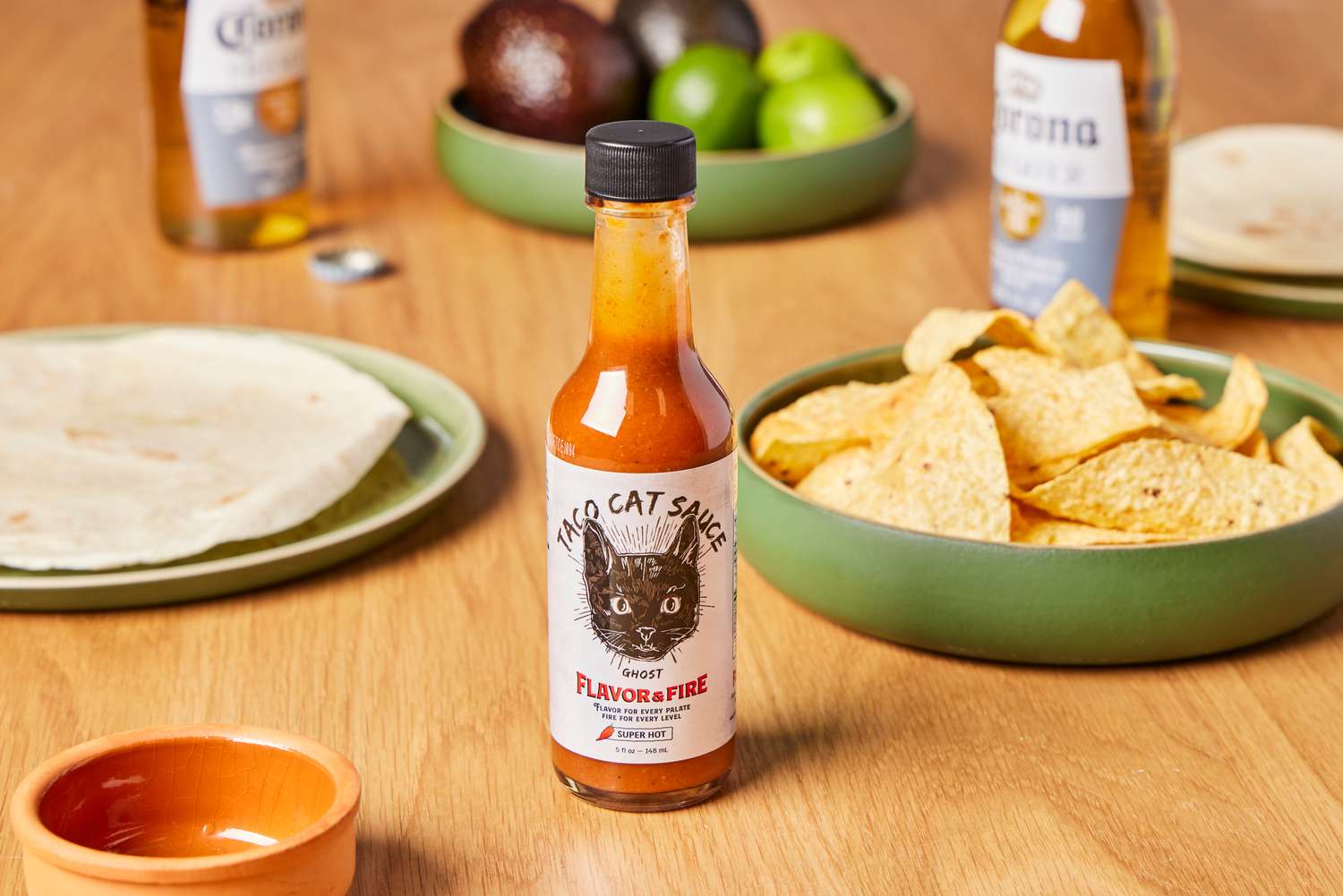 Flavor and Fire Foods Taco Cat Sauce on coounter