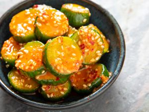 a small bowl of Korean Marinated Cucumber Banchan 