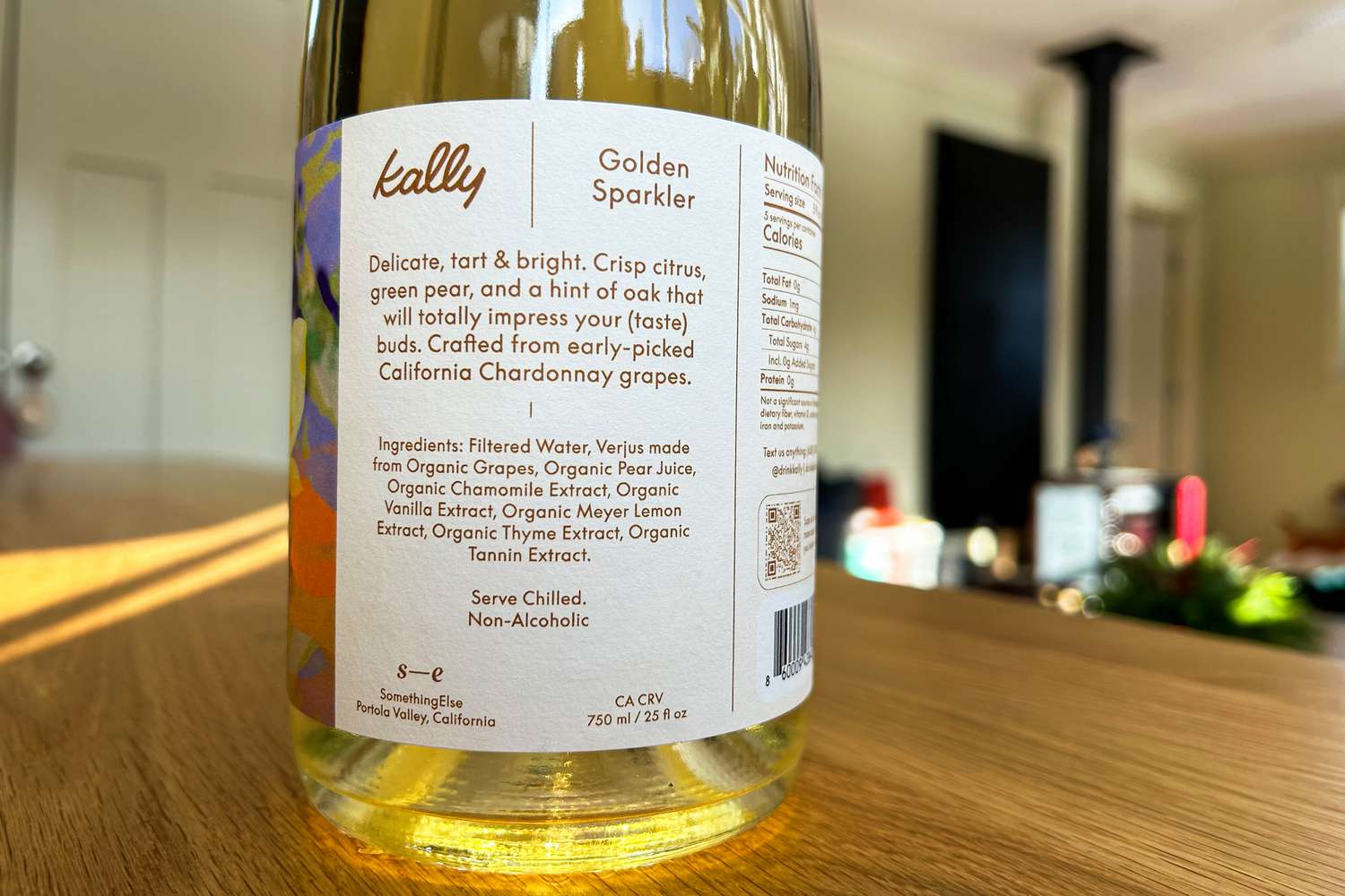 A bottle of Kally nonalcoholic sparkling wine