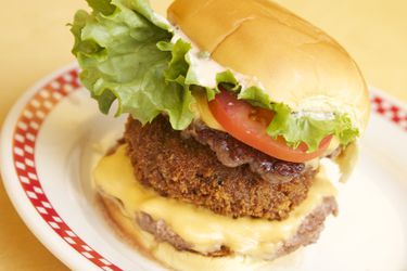 Shack Stack mushroom cheeseburger with lettuce and tomato