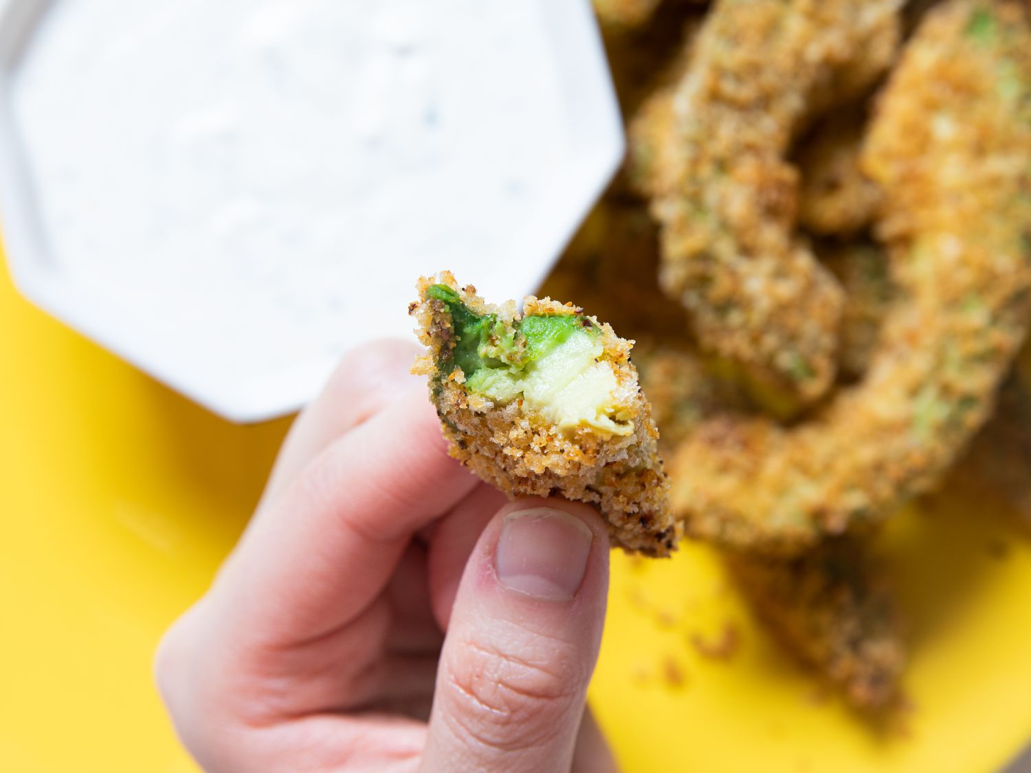 Overhead look at the inside of an avocado fry