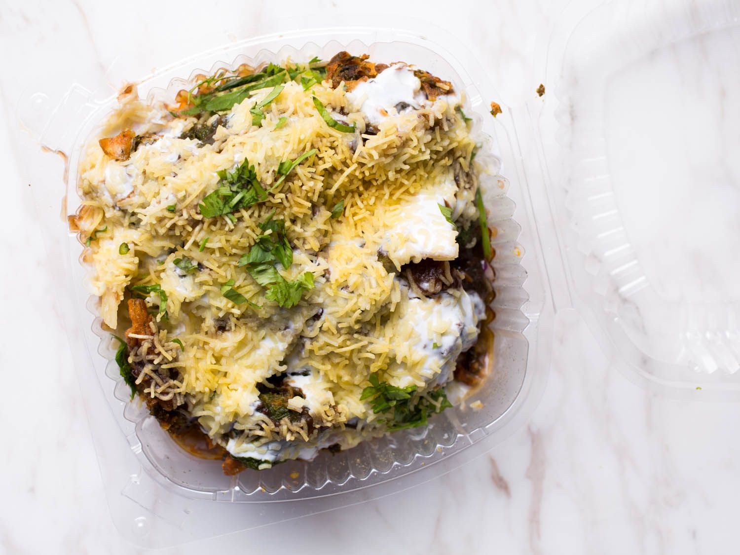 a container of chaat Desi Galli