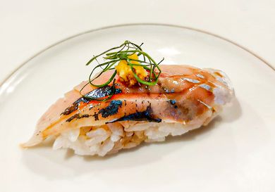 Side view of a piece of sushi