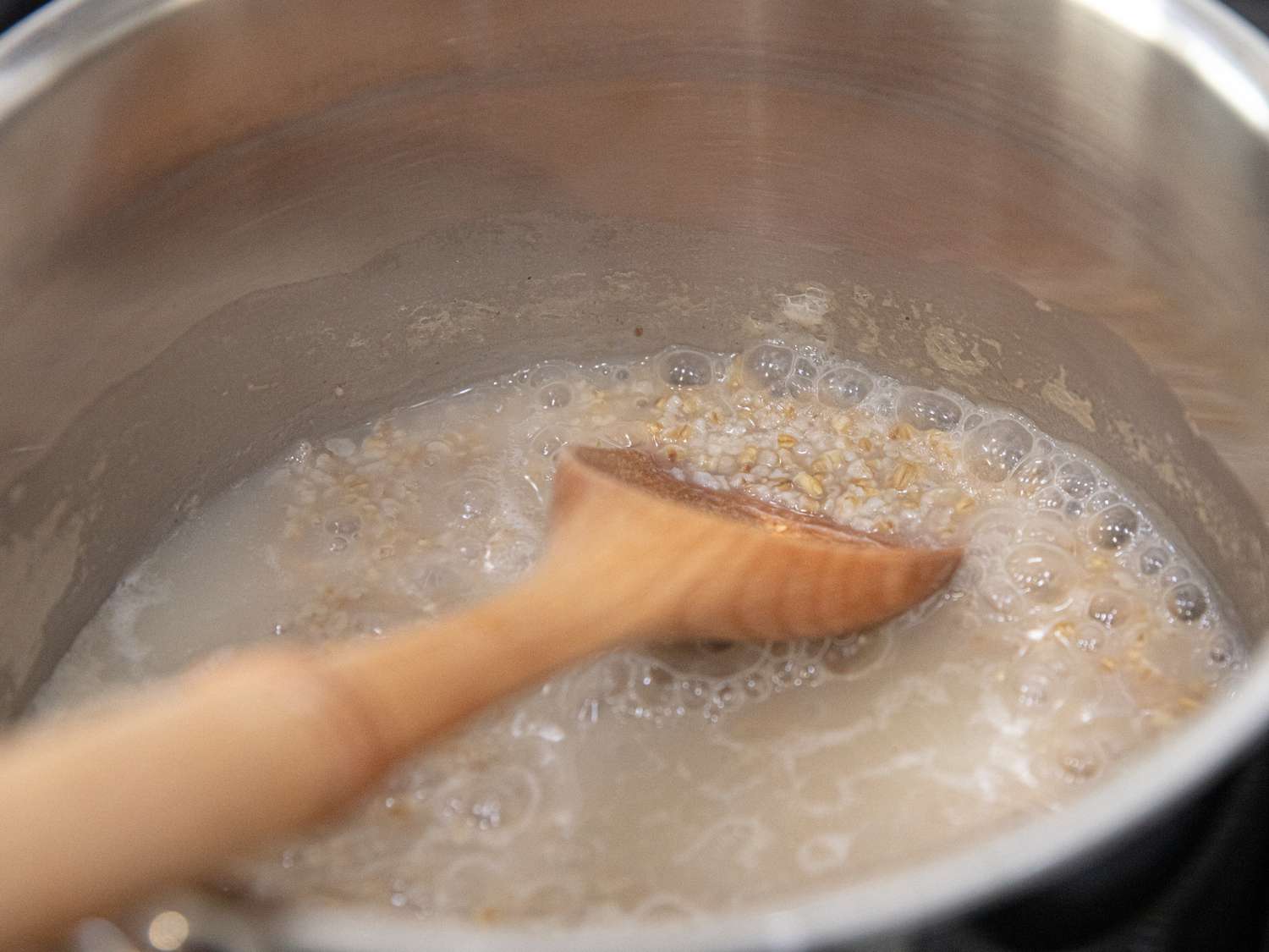 OVerhead view of oats cooking