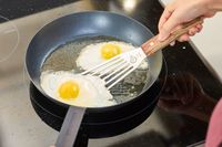Eggs are cooked in the Merten & Storck Pre-Seasoned 10-inch Carbon Steel Frying Pan