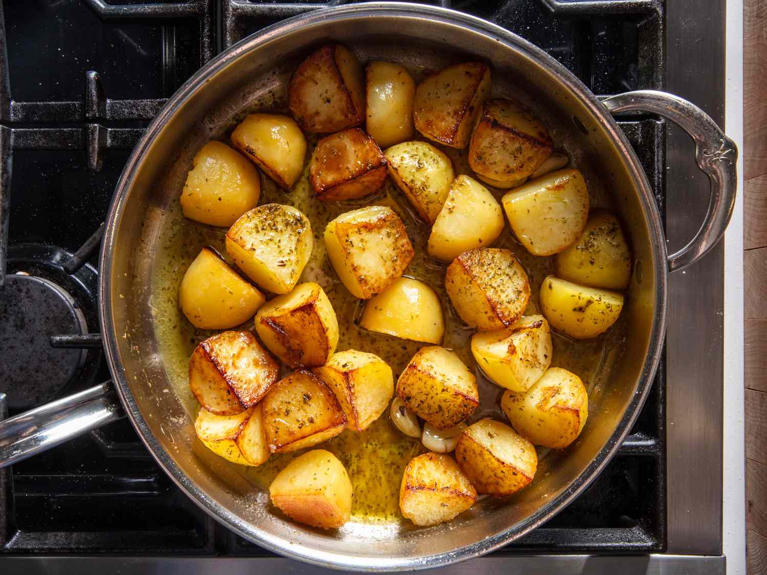 Roasted potatoes in a skillet