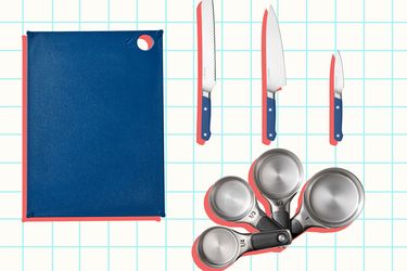 Material The (grippy) reBoard, Misen Knife Set, and OXO Stainless Steel Measuring Cups