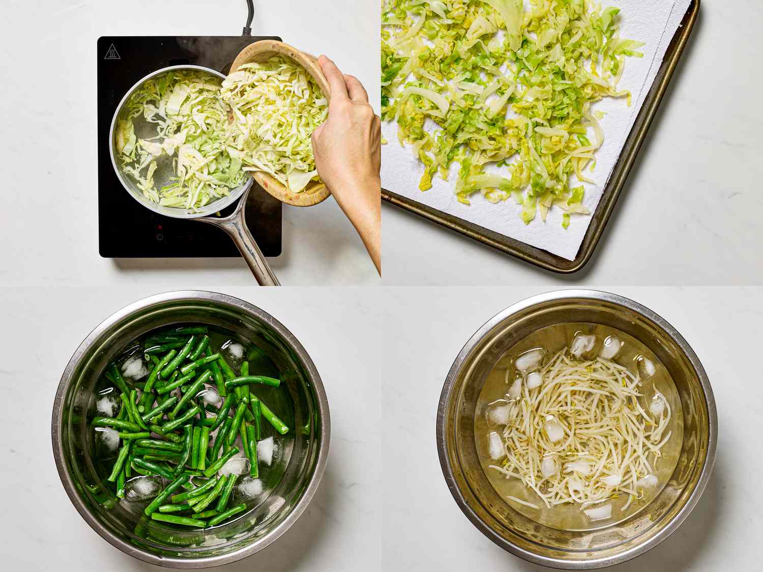 Overhead view of prepping vegetables