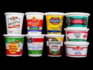 All nine tubs of ricotta that Serious Eats staff sampled.