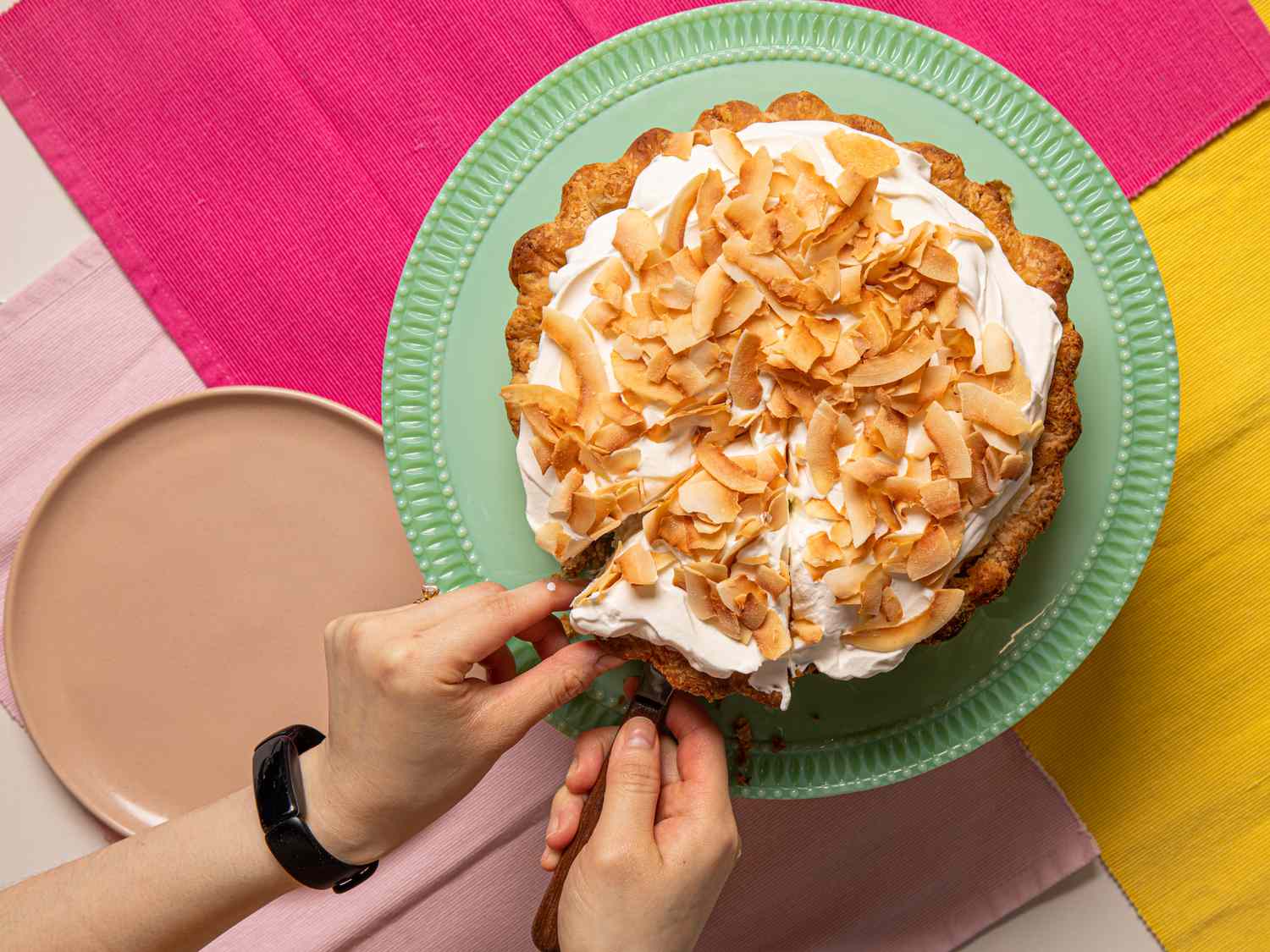 Overhead view of taking a slice of the pie