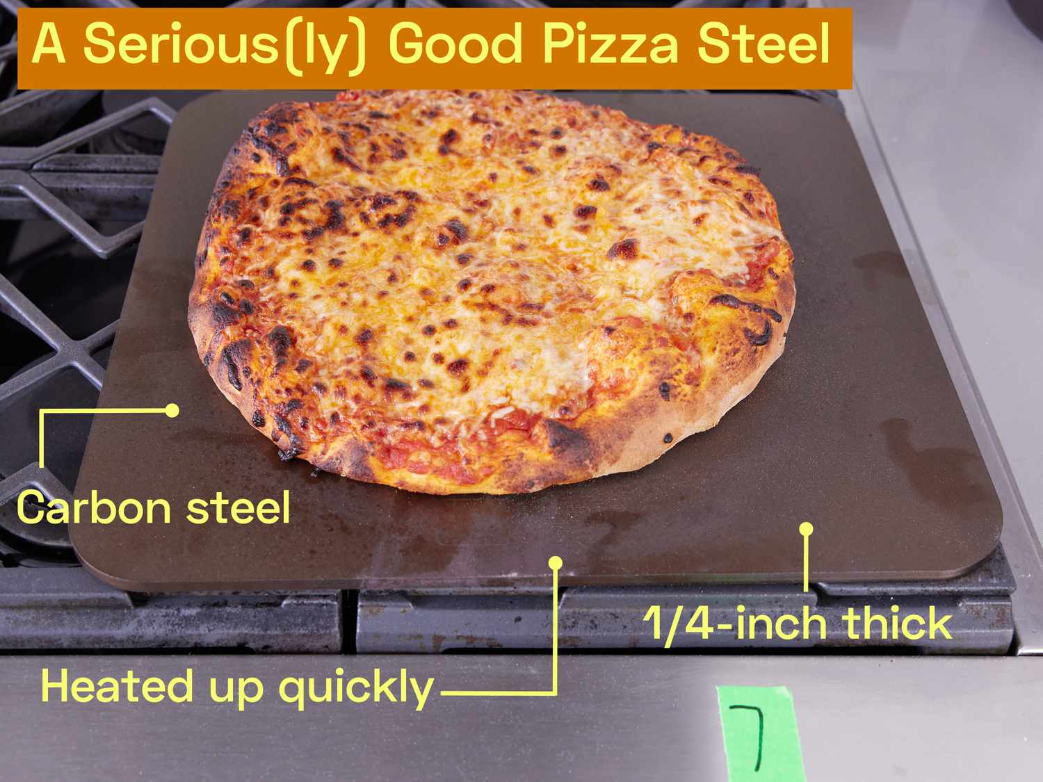 a pizza on a pizza steel 