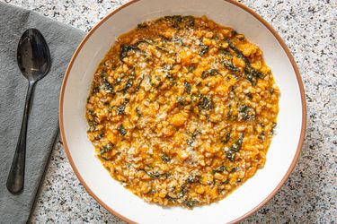 Overhead view of butternut squash farrotto