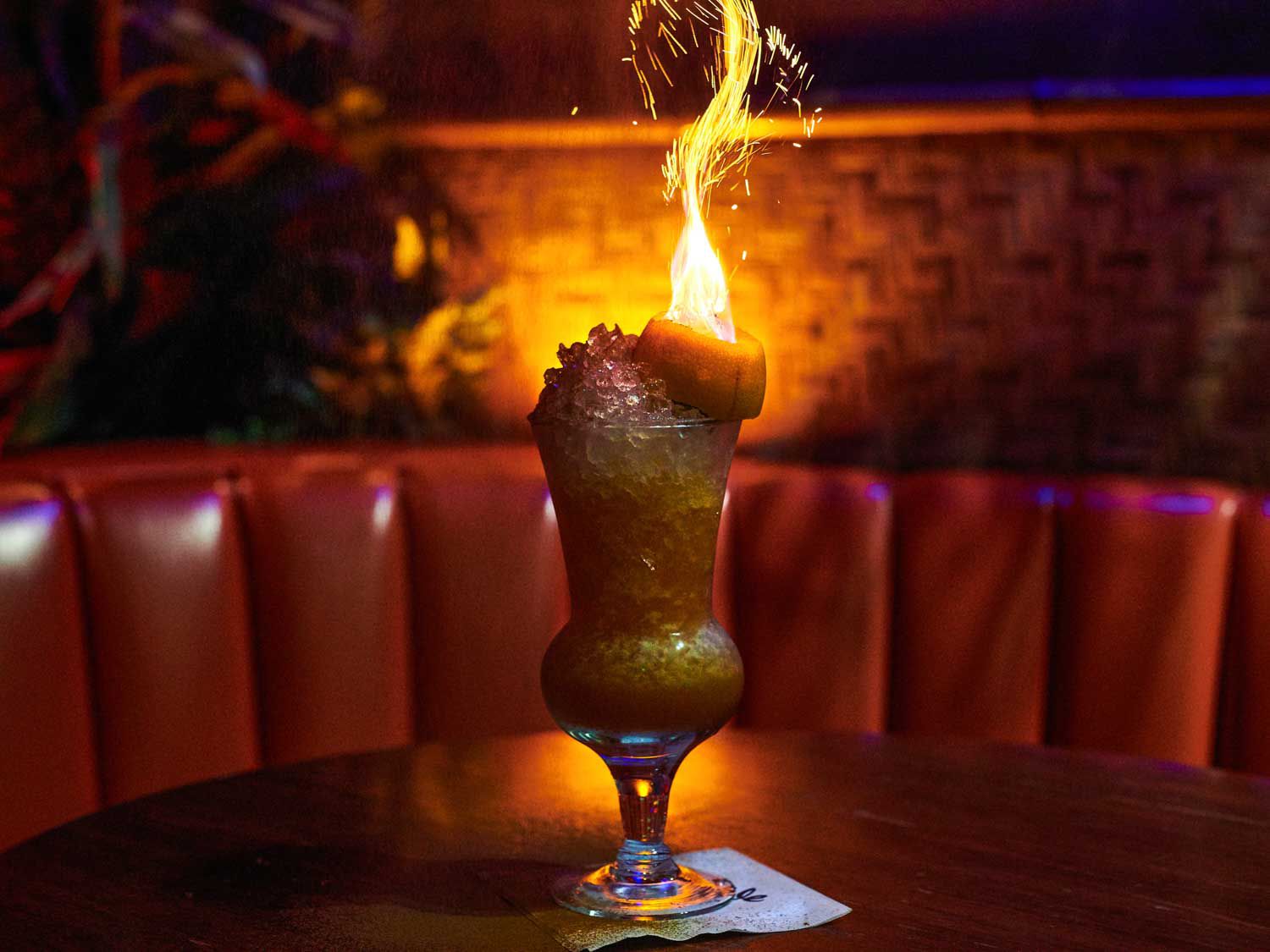 A flaming beverage at Hale Pele